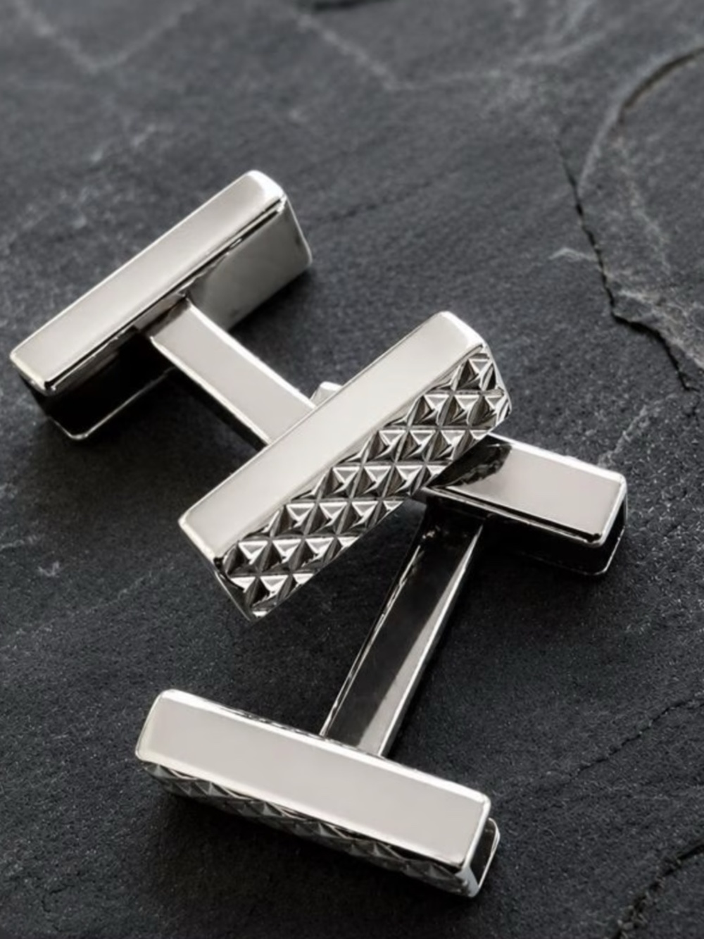 Authentic Tiffany & Co. Sterling Silver Textured Bar Cufflinks - Diamond Design